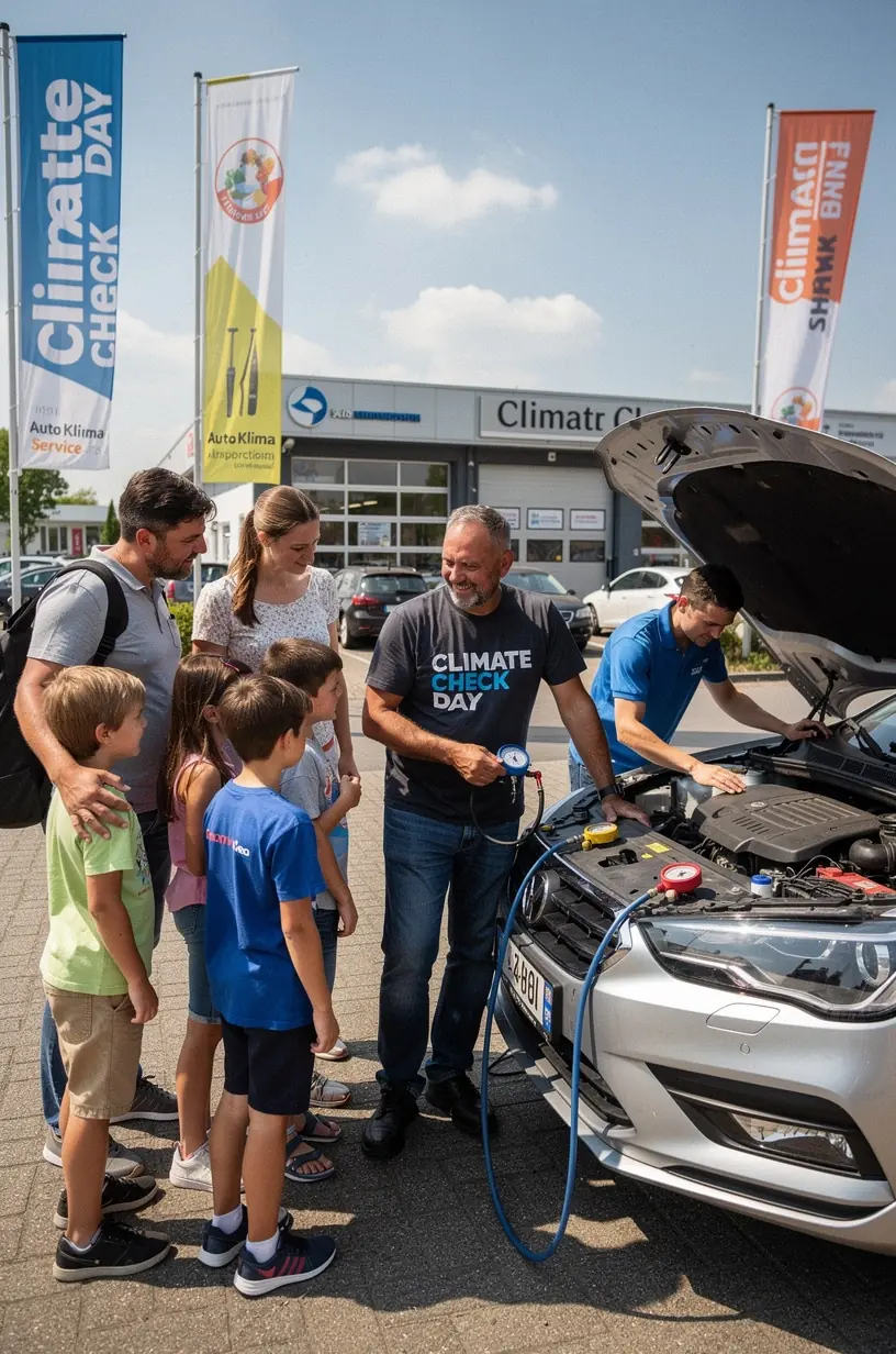 Klimaanlagenkompressor eines Fahrzeugs wird von einem Experten in einer deutschen Fachwerkstatt sorgfältig gewartet